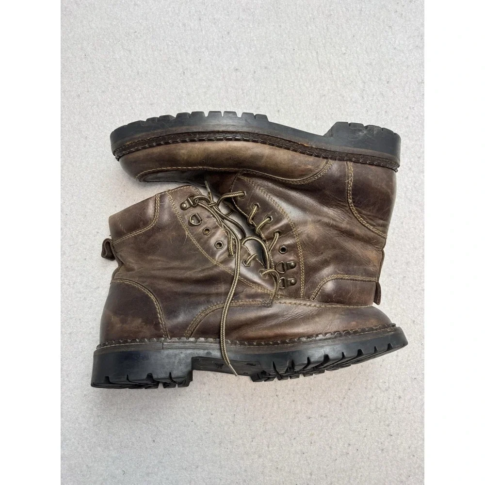 J.Crew Boots Mens Size 11 Brown Leather Combat Ankle Lace Up Lug Sole Italy